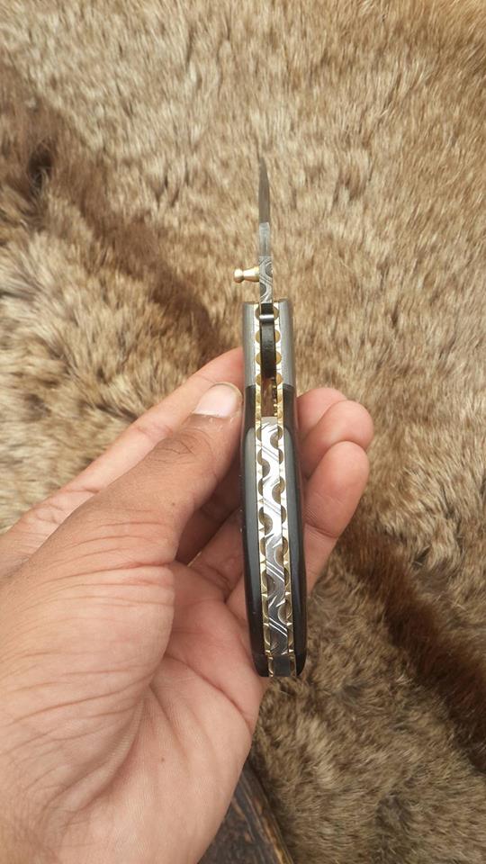 Everyday Carry Custom Handcrafted Damascus Steel Folding Pocket Knife with Buffalo Horn & Damascus Bolster Handle – The Artisan's Touch - Image 2