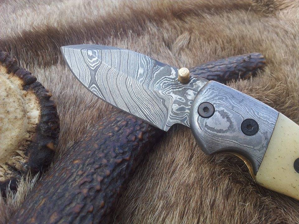 Everyday Carry Damascus Steel Folding Pocket Knife with Bone Handle & Damascus Bolster - Image 2