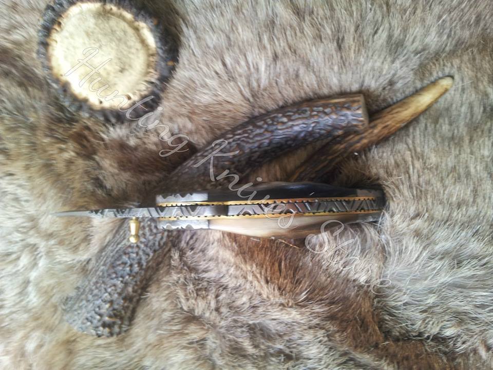 Everyday Carry Damascus Steel Folding Pocket Knife with Sheep Horn Handle – The Ram’s Edge - Image 3