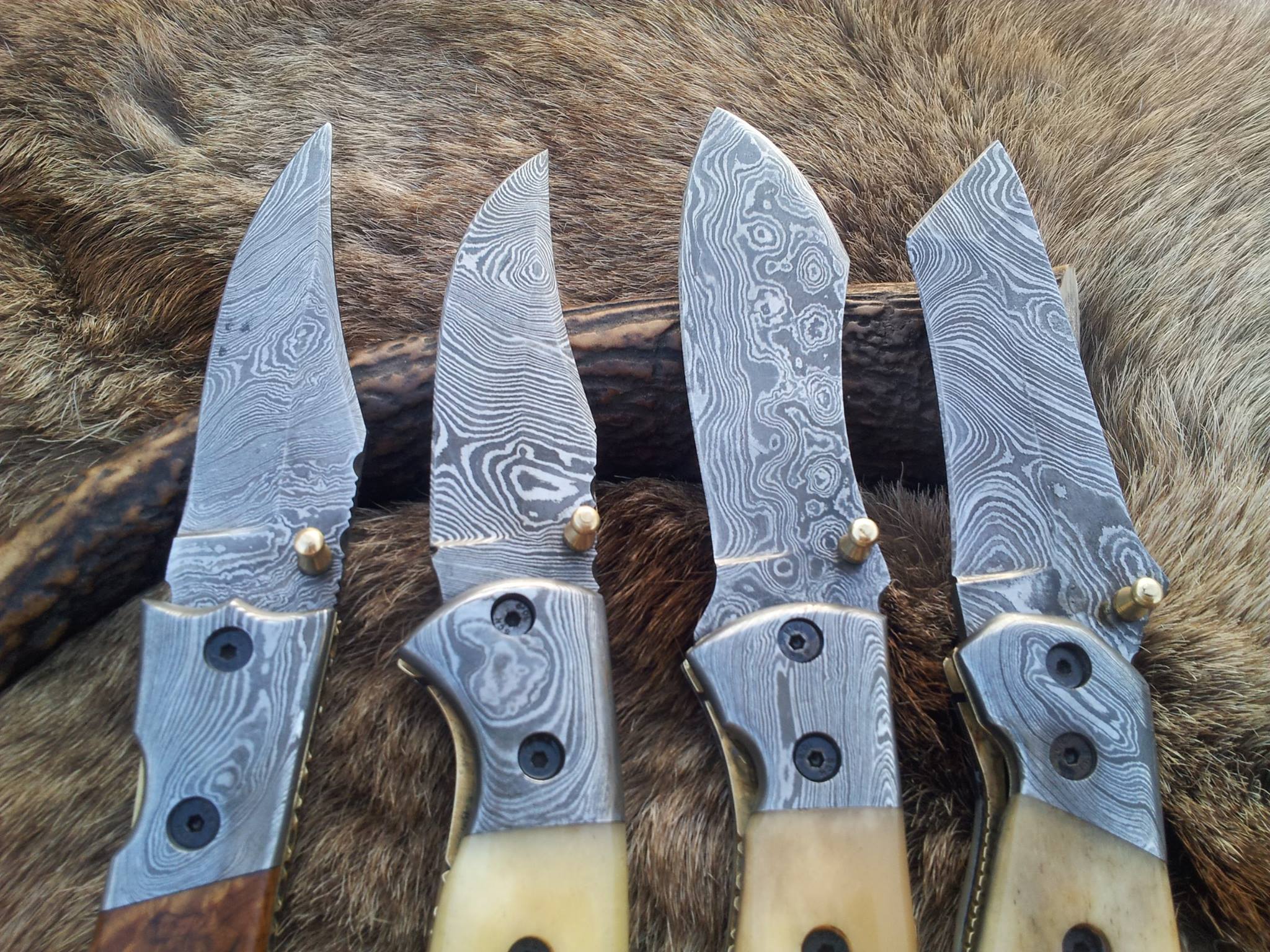 Everyday Carry Deal of 3 Damascus Steel Folding Pocket Knives with Bone and Burl Olivewood Handles – The Trio Edge - Image 2
