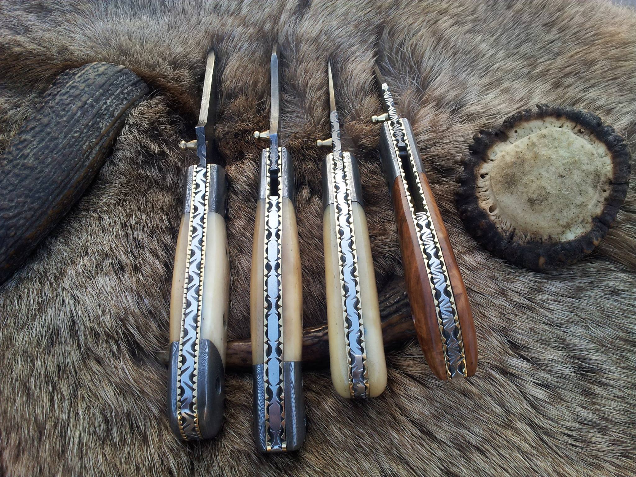 Everyday Carry Deal of 3 Damascus Steel Folding Pocket Knives with Bone and Burl Olivewood Handles – The Trio Edge - Image 3
