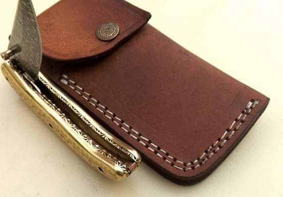 Everyday Carry Hand Engraved Damascus Steel Folding Pocket Knife with Brass Handle – The Artisan - Image 2