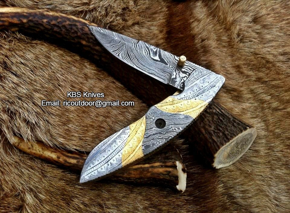 Everyday Carry Hand Engraved Damascus Steel Folding Pocket Knife with Steel & Brass Handle – The MasterCraft - Image 2