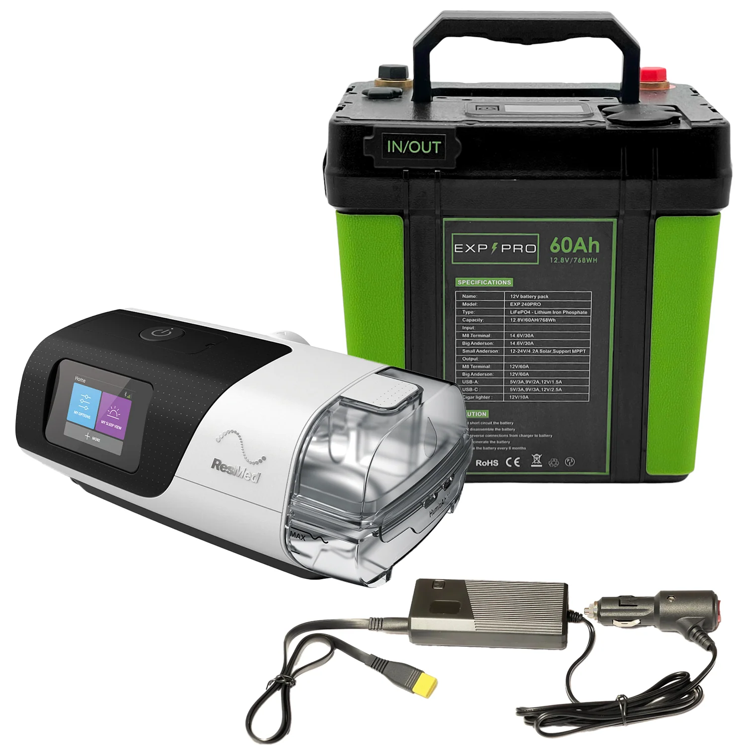 EXP240PRO 768Wh CPAP Battery with DC Cord | Portable, Solar Rechargeable LiFePO4 Battery - Image 12