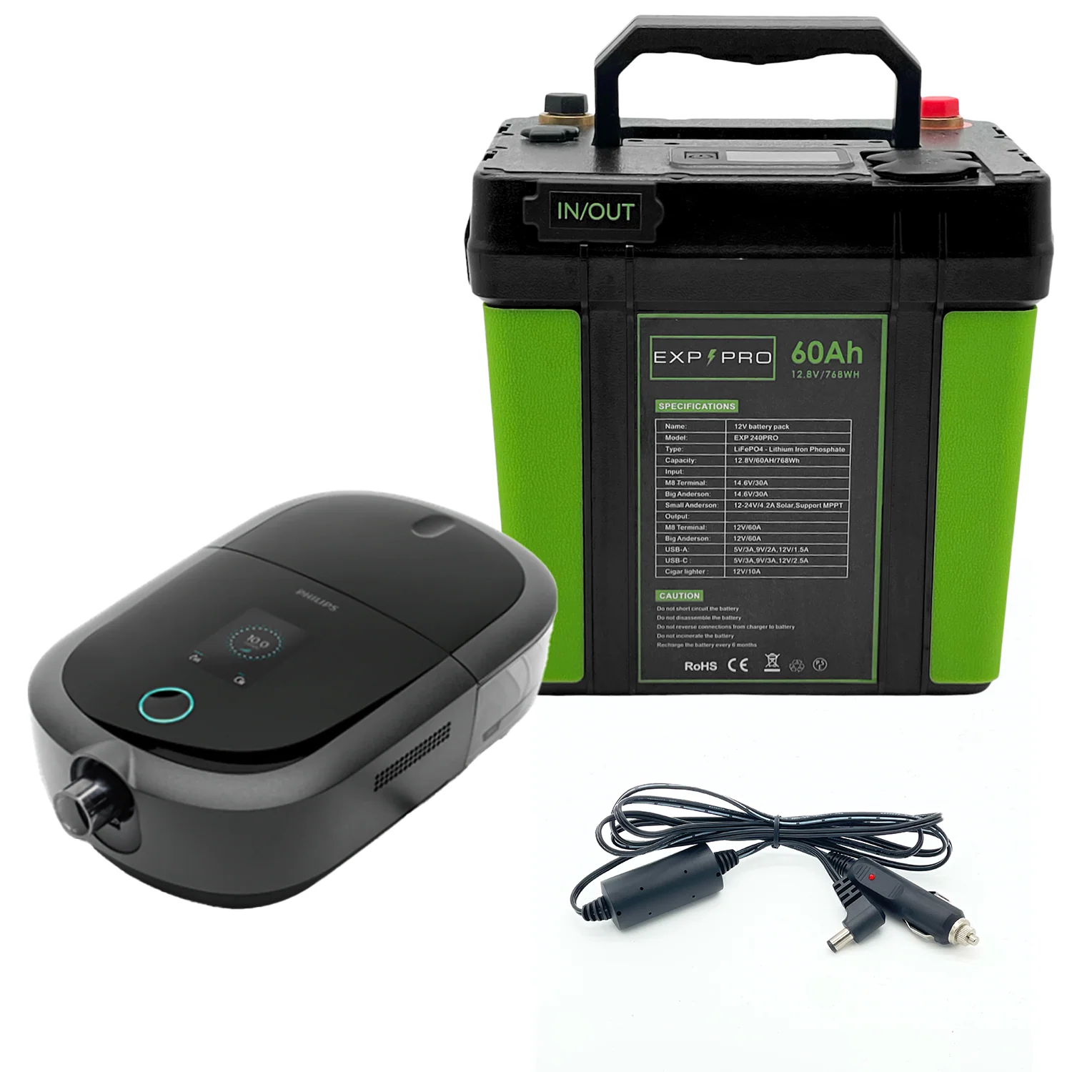 EXP240PRO 768Wh CPAP Battery with DC Cord | Portable, Solar Rechargeable LiFePO4 Battery - Image 14