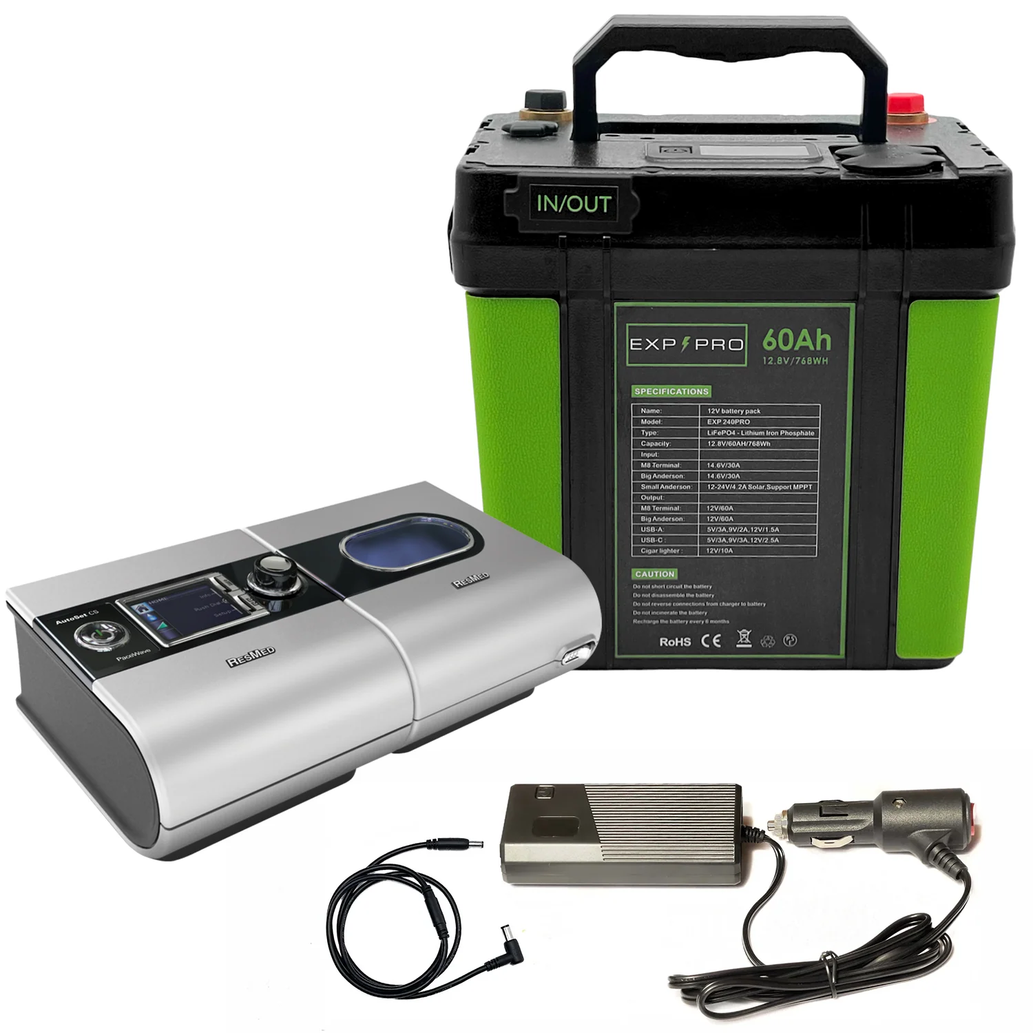 EXP240PRO 768Wh CPAP Battery with DC Cord | Portable, Solar Rechargeable LiFePO4 Battery - Image 19