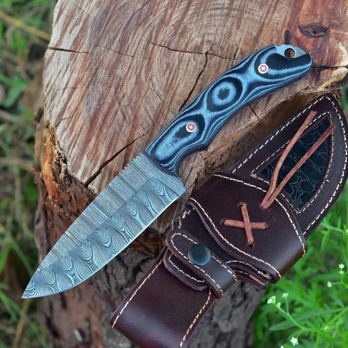 "Exquisite Damascus Hunting Knife with Canvas Micarta Handle | Limited Edition | KBS Knives Store" - Image 3