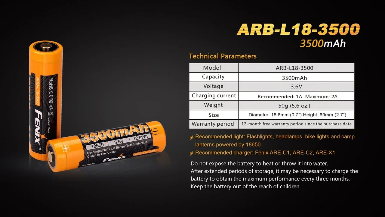 Fenix ARB-L18-3500 High-Capacity 18650 Battery - 3500mAh - Image 7