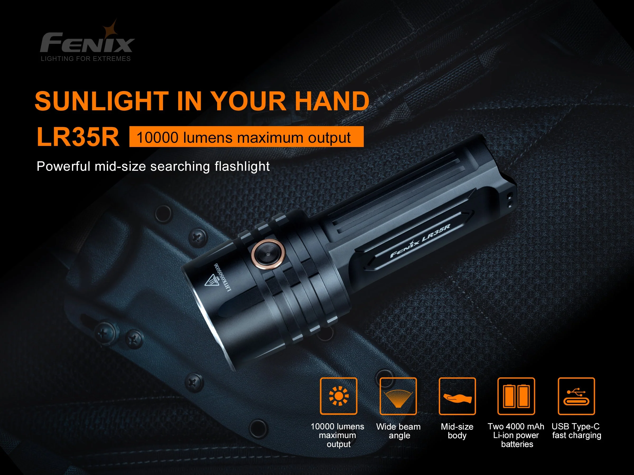 Fenix LR35R Rechargeable LED Flashlight - 10,000 Lumens - Image 3