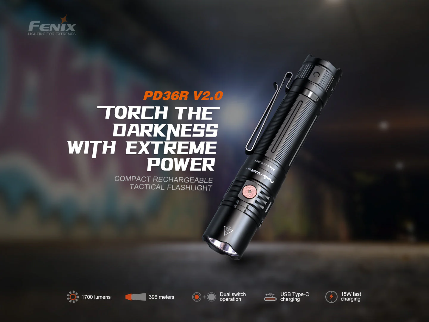 Fenix PD36R V2 Compact Rechargeable Tactical Flashlight - 1700 Lumens - Image 3