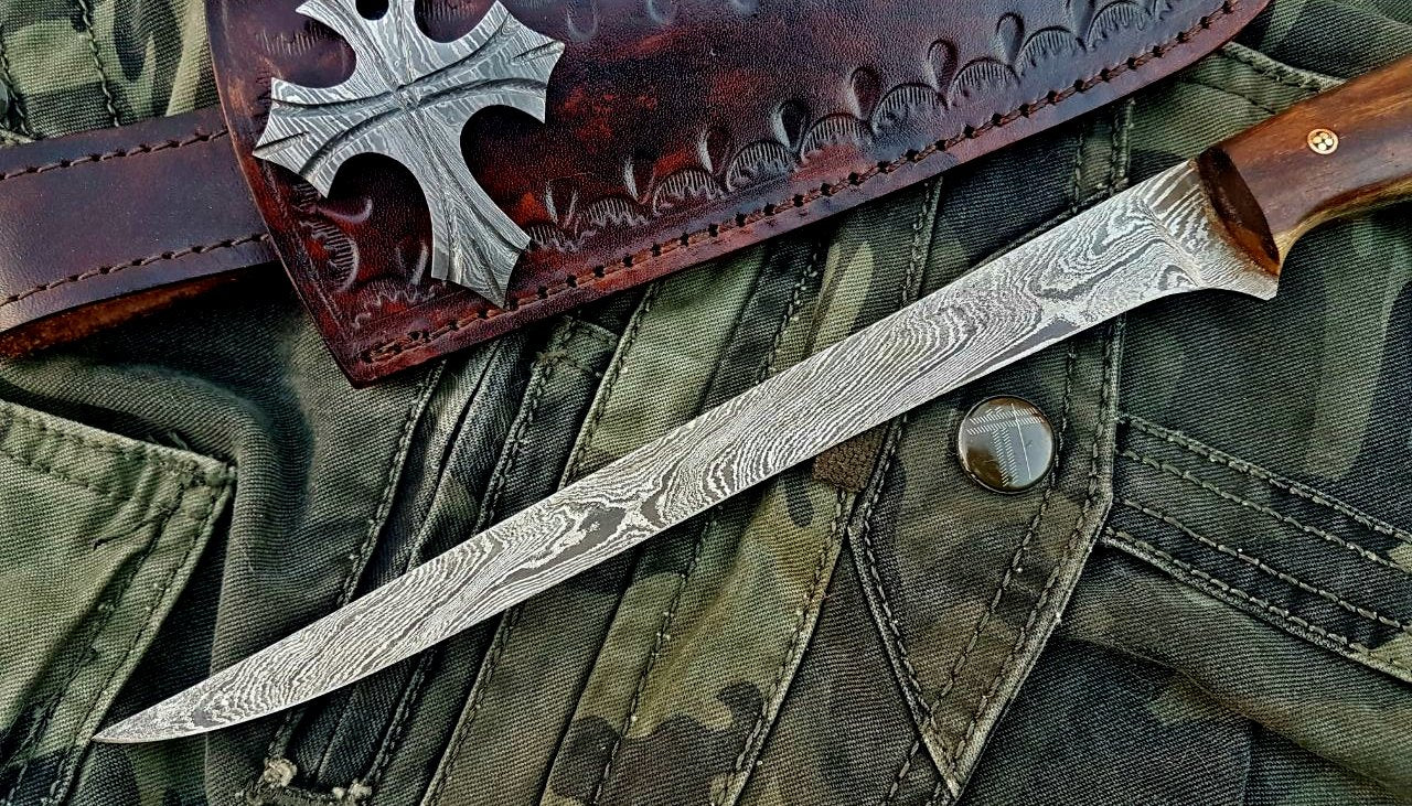 Fish Boning Knife – 8" Damascus Steel with Rosewood Handle - Image 2