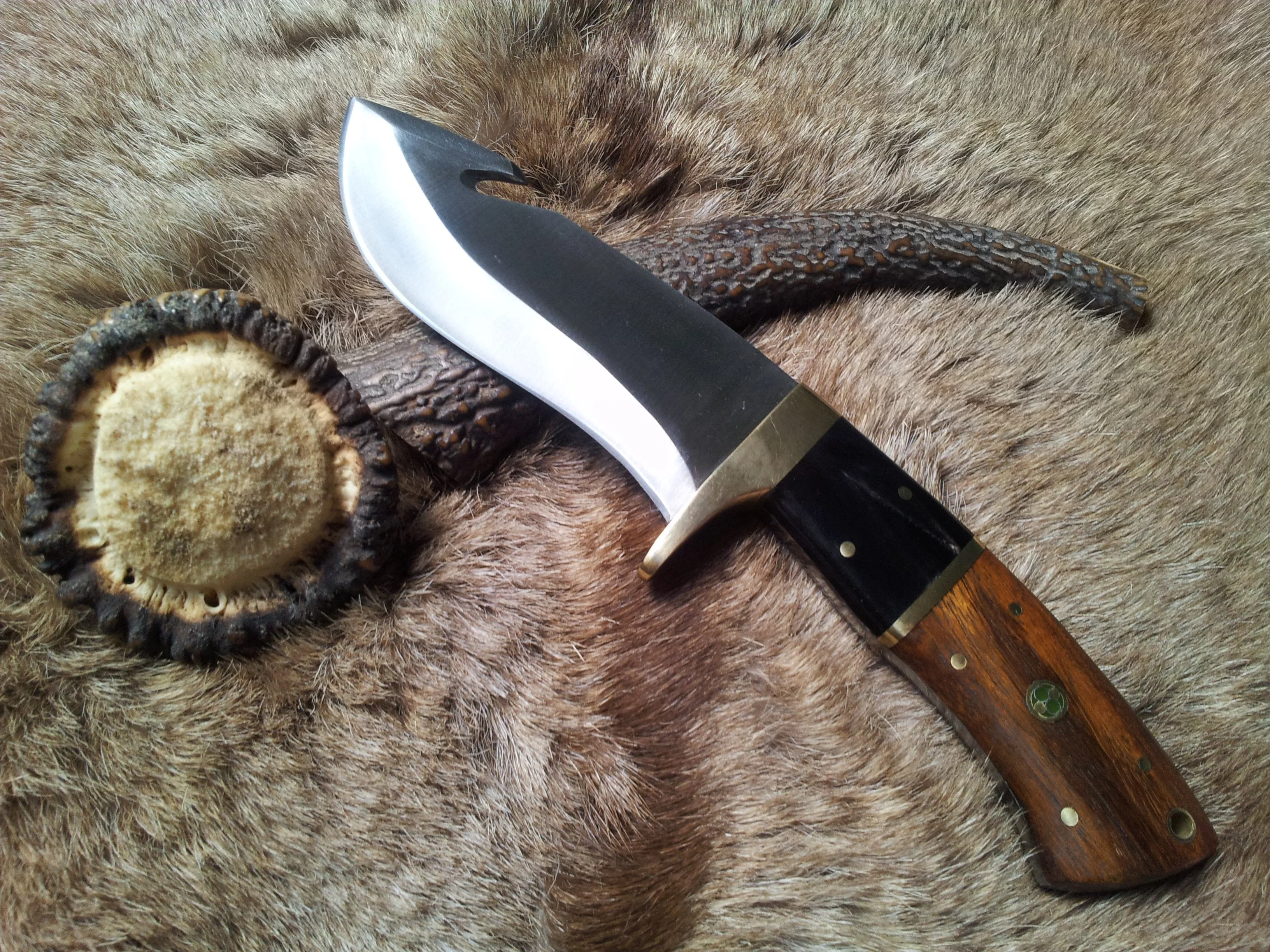 Fixed Blade Guthook Knife - 1095 High Carbon Steel & Rosewood/Buffalo Horn Handle - Image 2