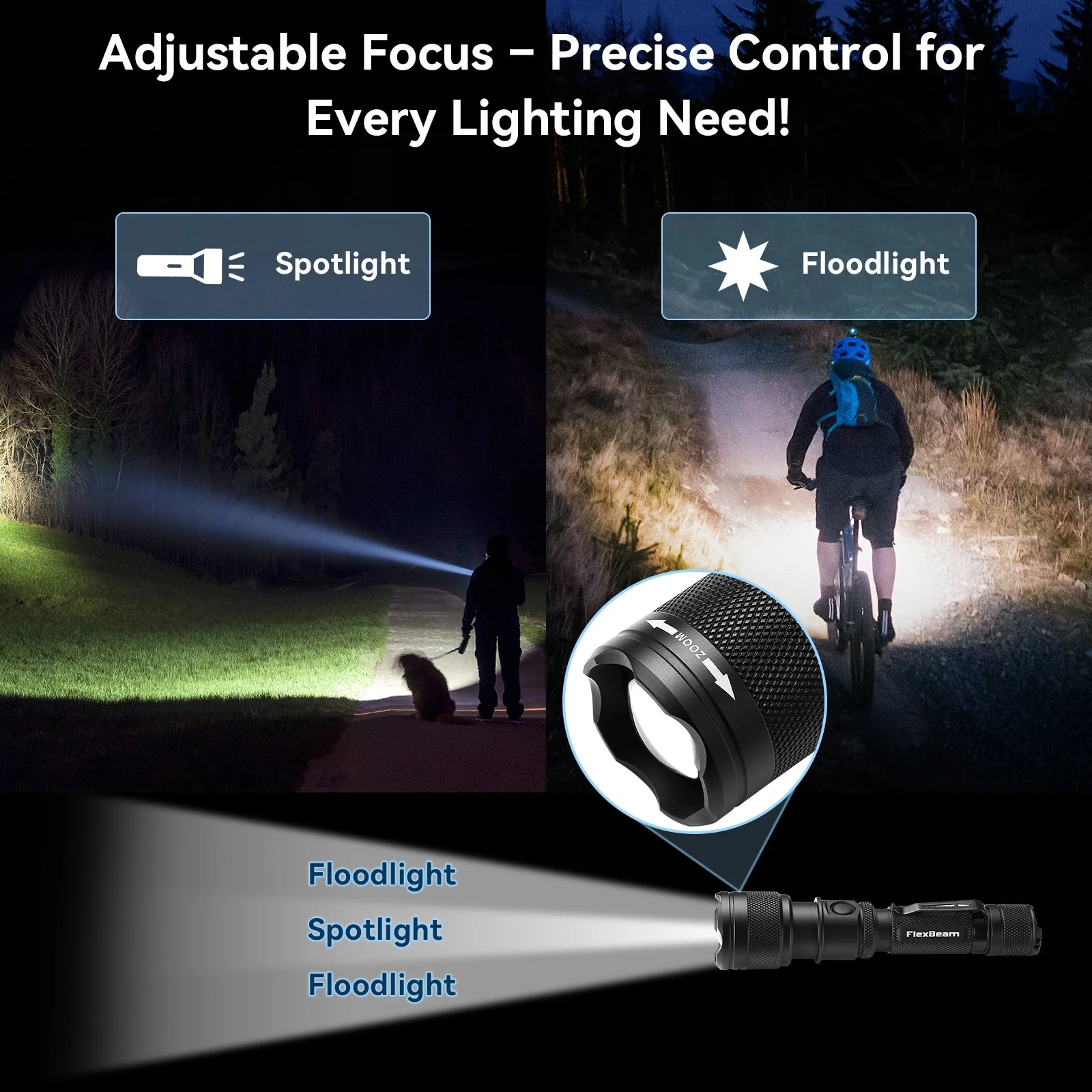 FlexBeam 1200LM Thread-Zoom Hunting Flashlight | 700M Range | Stable on Guns & Bikes - Image 5