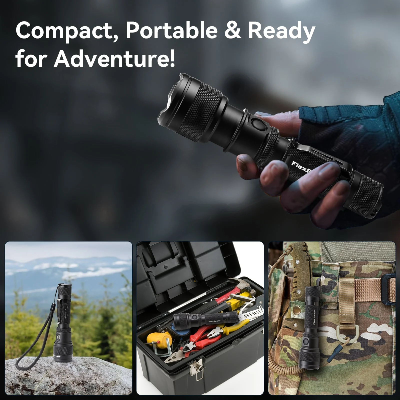 FlexBeam 1200LM Thread-Zoom Hunting Flashlight | 700M Range | Stable on Guns & Bikes - Image 6