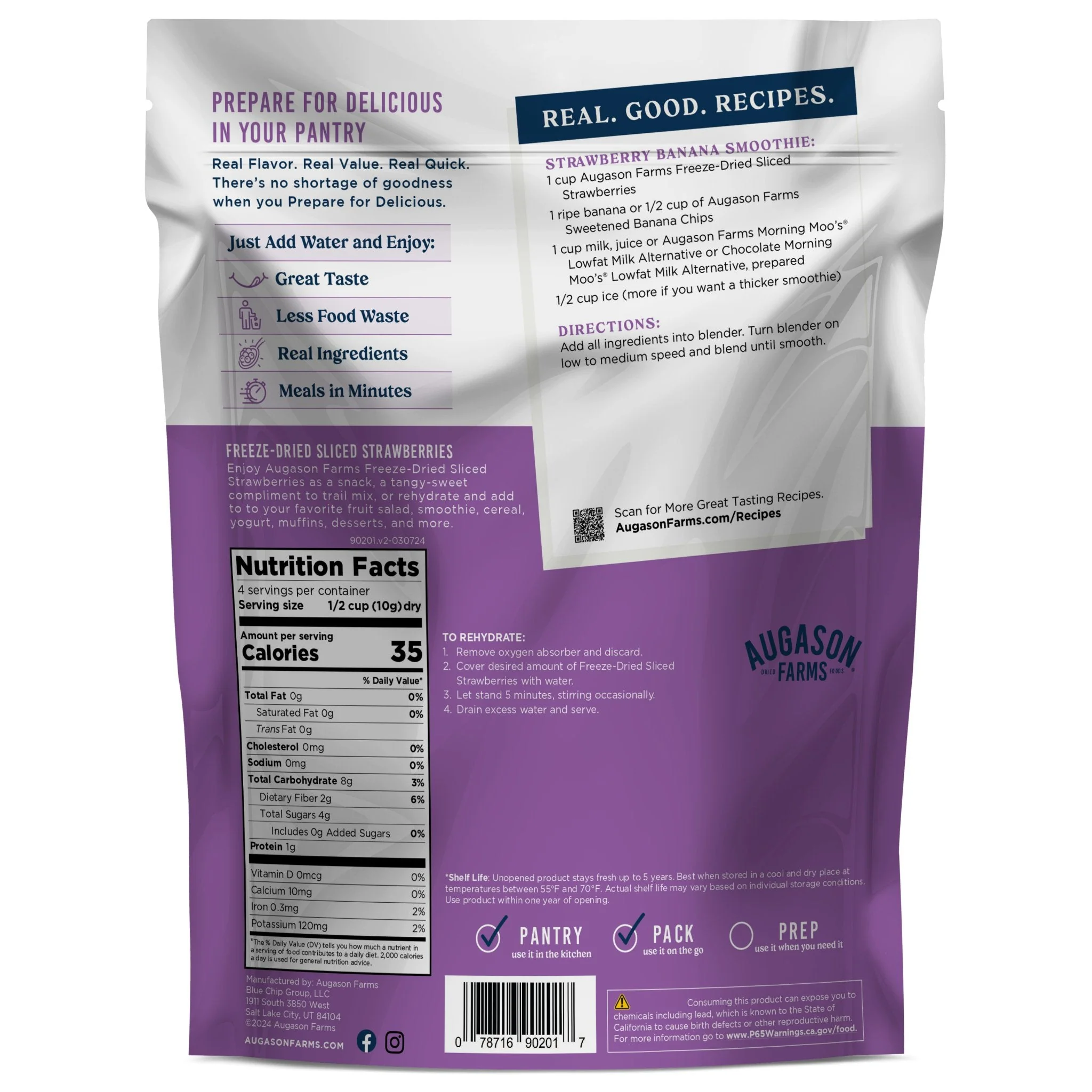 Freeze Dried Sliced Strawberries Pouch, 4 Servings (SC) - Image 2