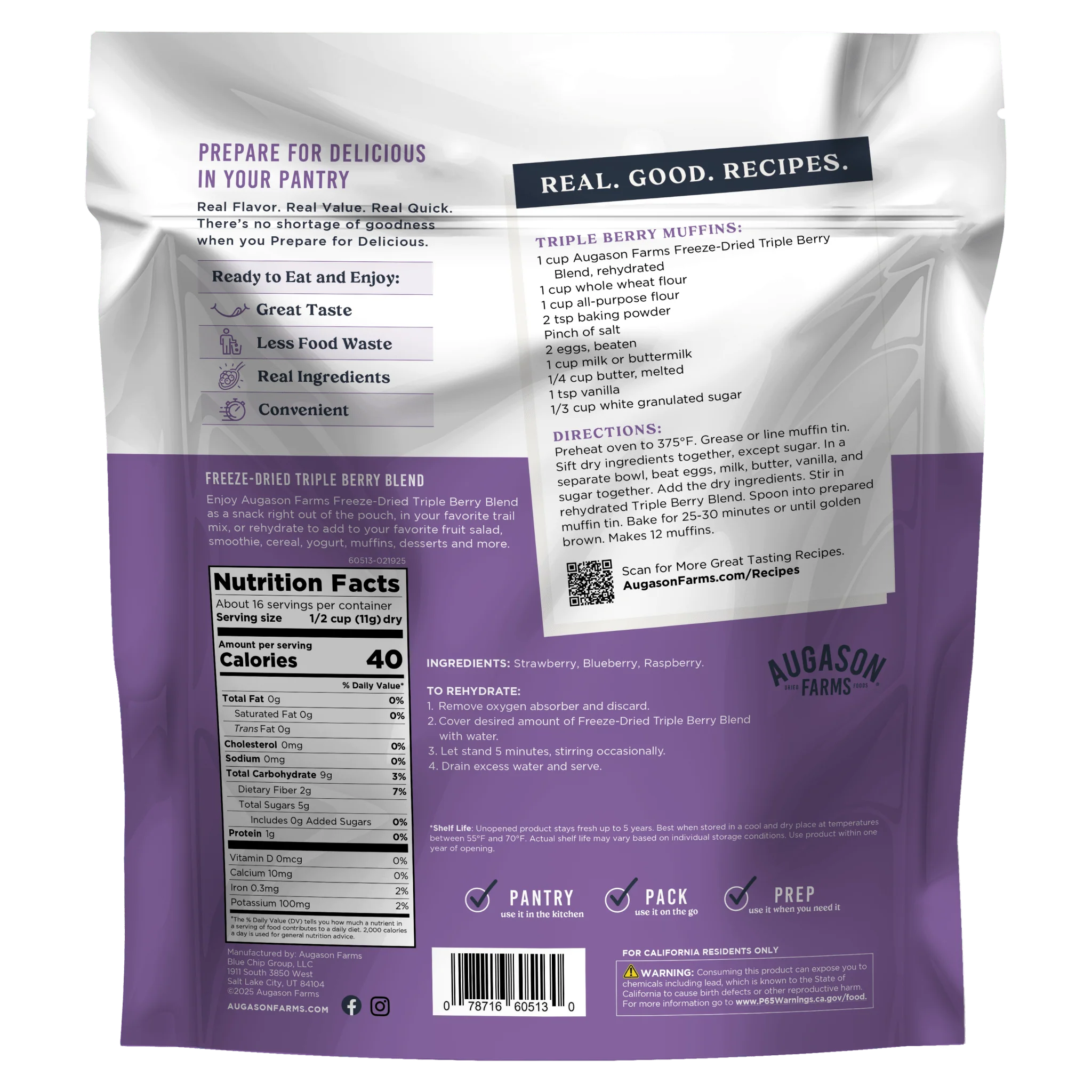 Freeze Dried Triple Berry Blend Family Size Pouch, 16 Servings - Image 2