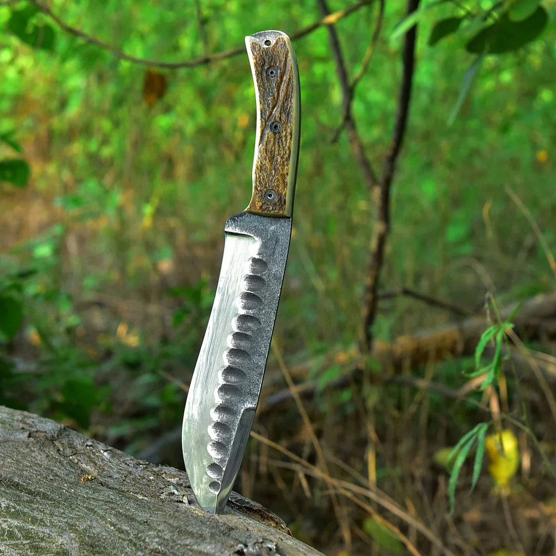Frontier Survival Camping Knife – 12" Custom Handmade High Carbon Forged Steel Blade with Antler Horn Handle - Image 2
