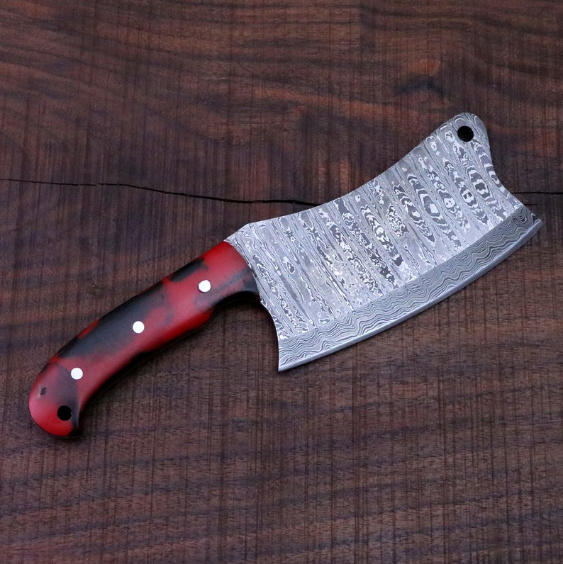 FULL TANG CUSTOM HANDMADE DAMASCUS STEEL CLEAVER KNIFE - Image 2