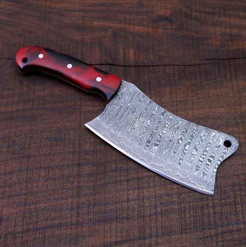 FULL TANG CUSTOM HANDMADE DAMASCUS STEEL CLEAVER KNIFE - Image 3