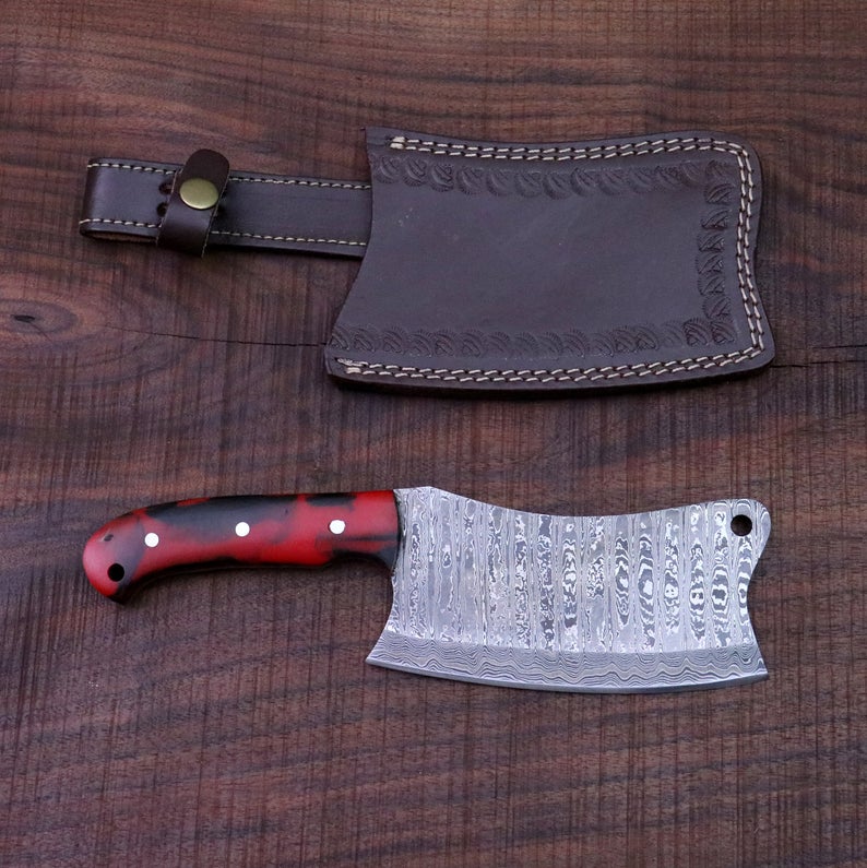 FULL TANG CUSTOM HANDMADE DAMASCUS STEEL CLEAVER KNIFE - Image 4