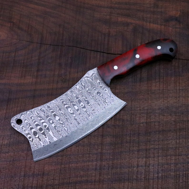 FULL TANG CUSTOM HANDMADE DAMASCUS STEEL CLEAVER KNIFE - Image 5
