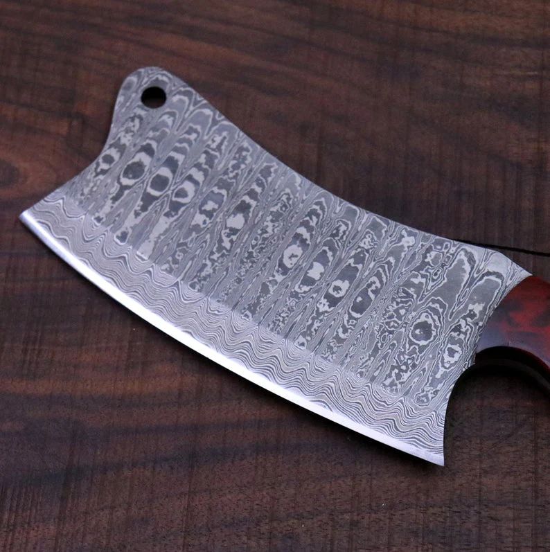 FULL TANG CUSTOM HANDMADE DAMASCUS STEEL CLEAVER KNIFE - Image 6