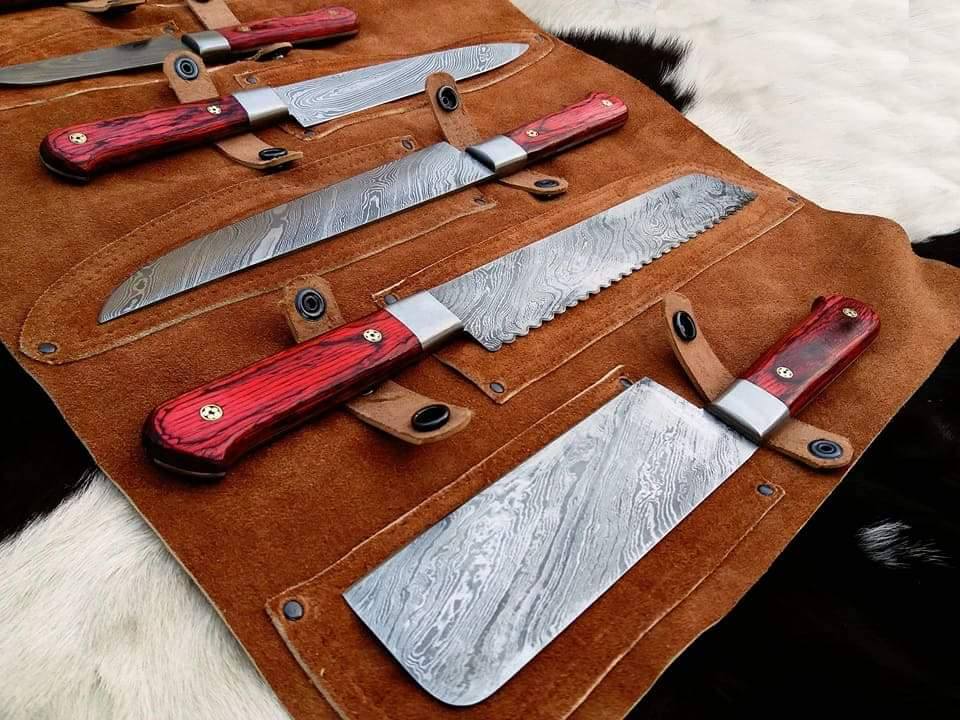 Full Tang Custom Handmade Damascus Steel Kitchen Knives Set - Image 2