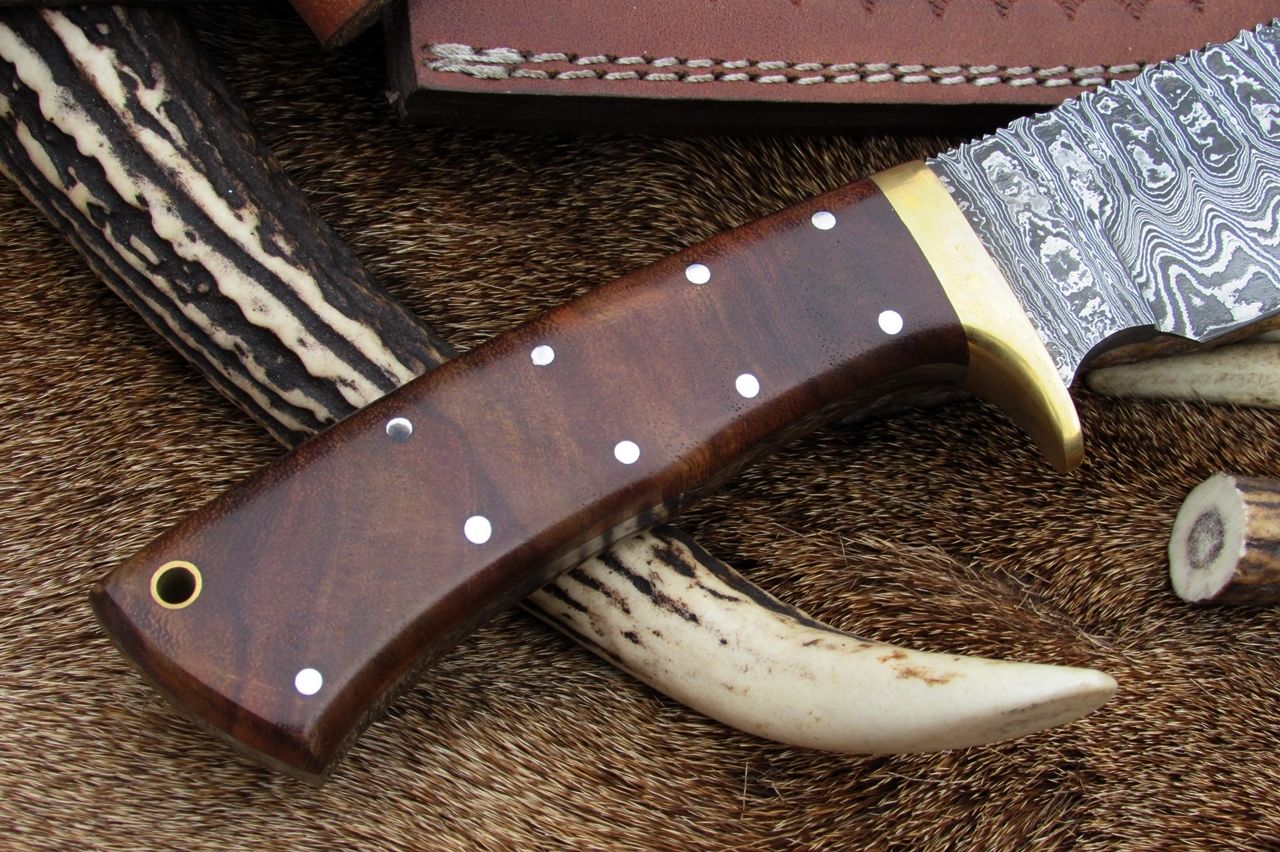 Full Tang Hunter Bowie Knife with Custom Handcrafted Damascus Steel Blade & Rosewood Handle - 17 Inches - Image 2
