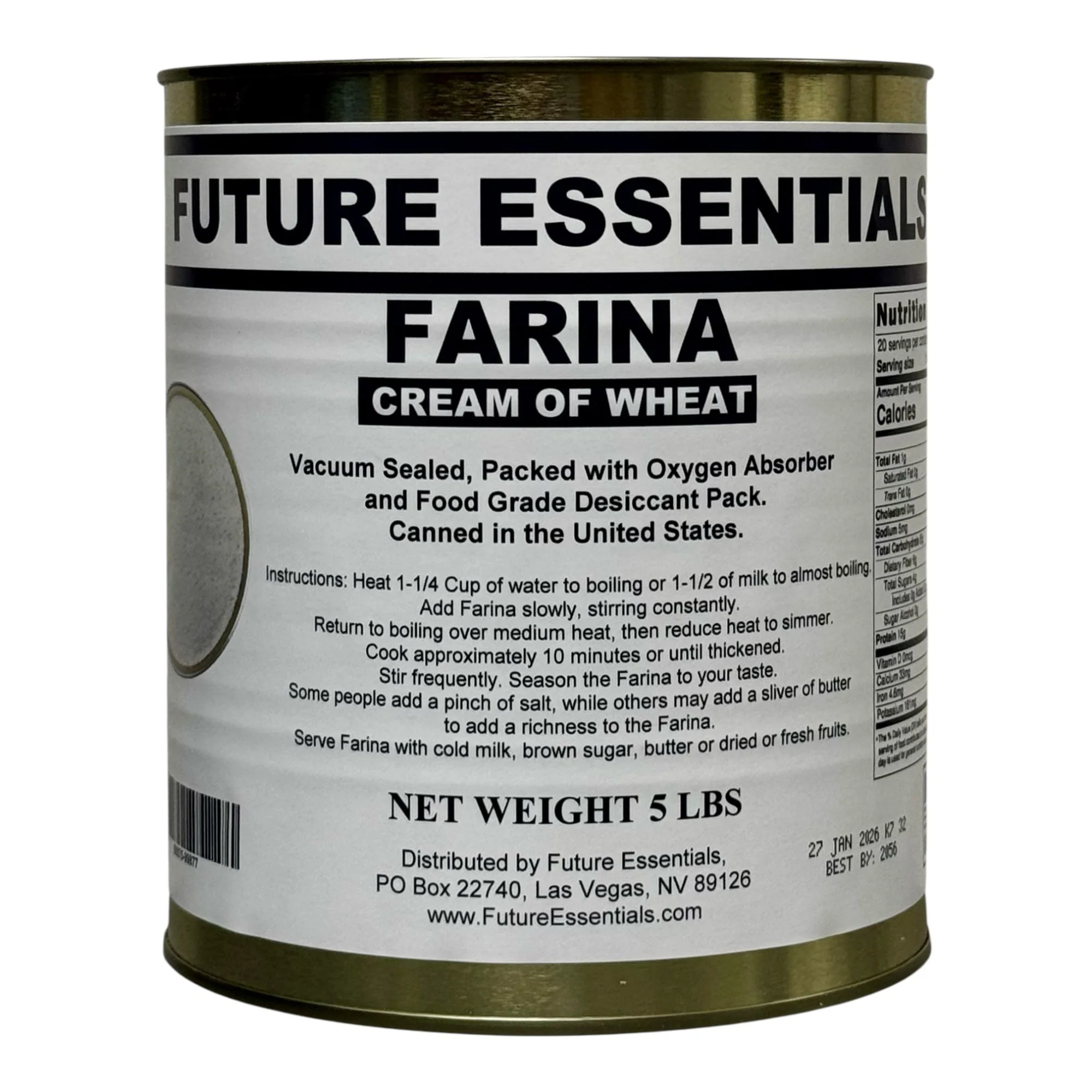 Future Essentials Farina Creamy Wheat Breakfast Cereal #10 Can - Image 2