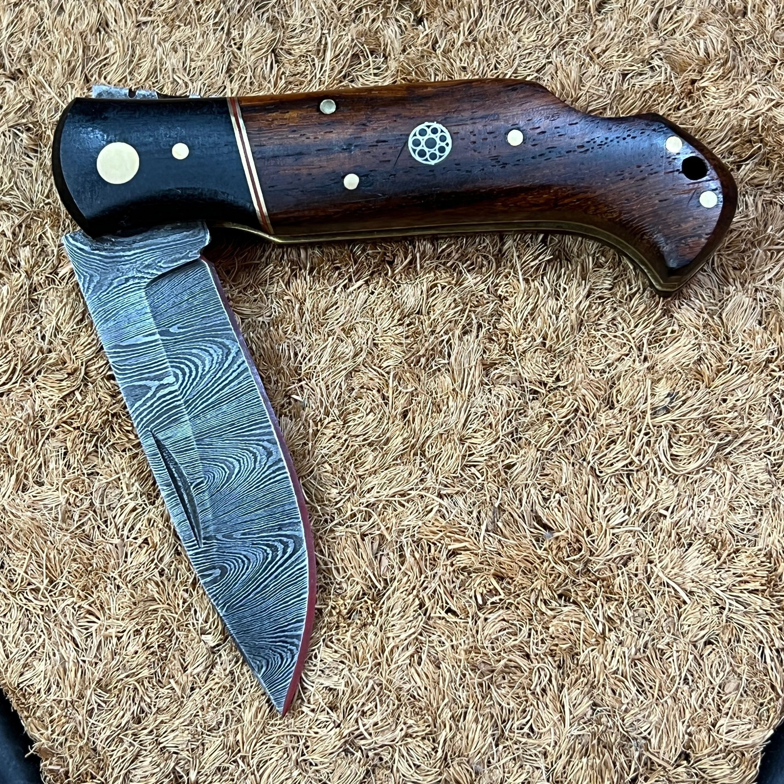 Get Your Hands on the Ultimate Damascus Steel Folding Pocket Knife with Rosewood Handle! - Image 2