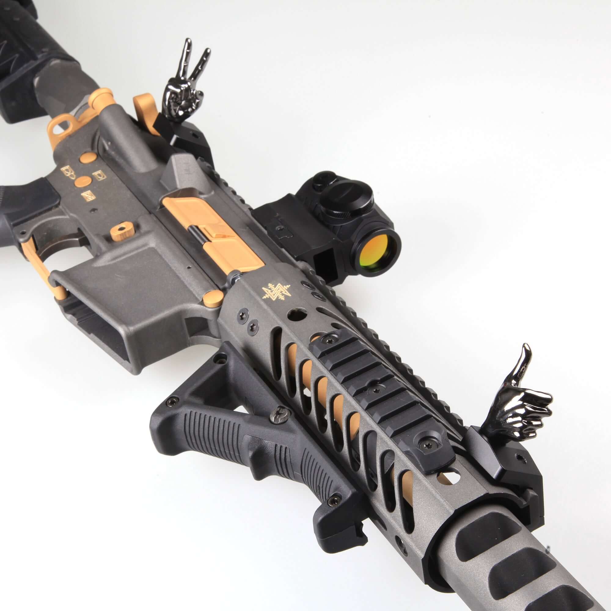 Gloss Tungsten Grey Color Novelty Finger Iron Sight Set - Offset 45 Degree (V Hand & Thumbs Up) - Image 3