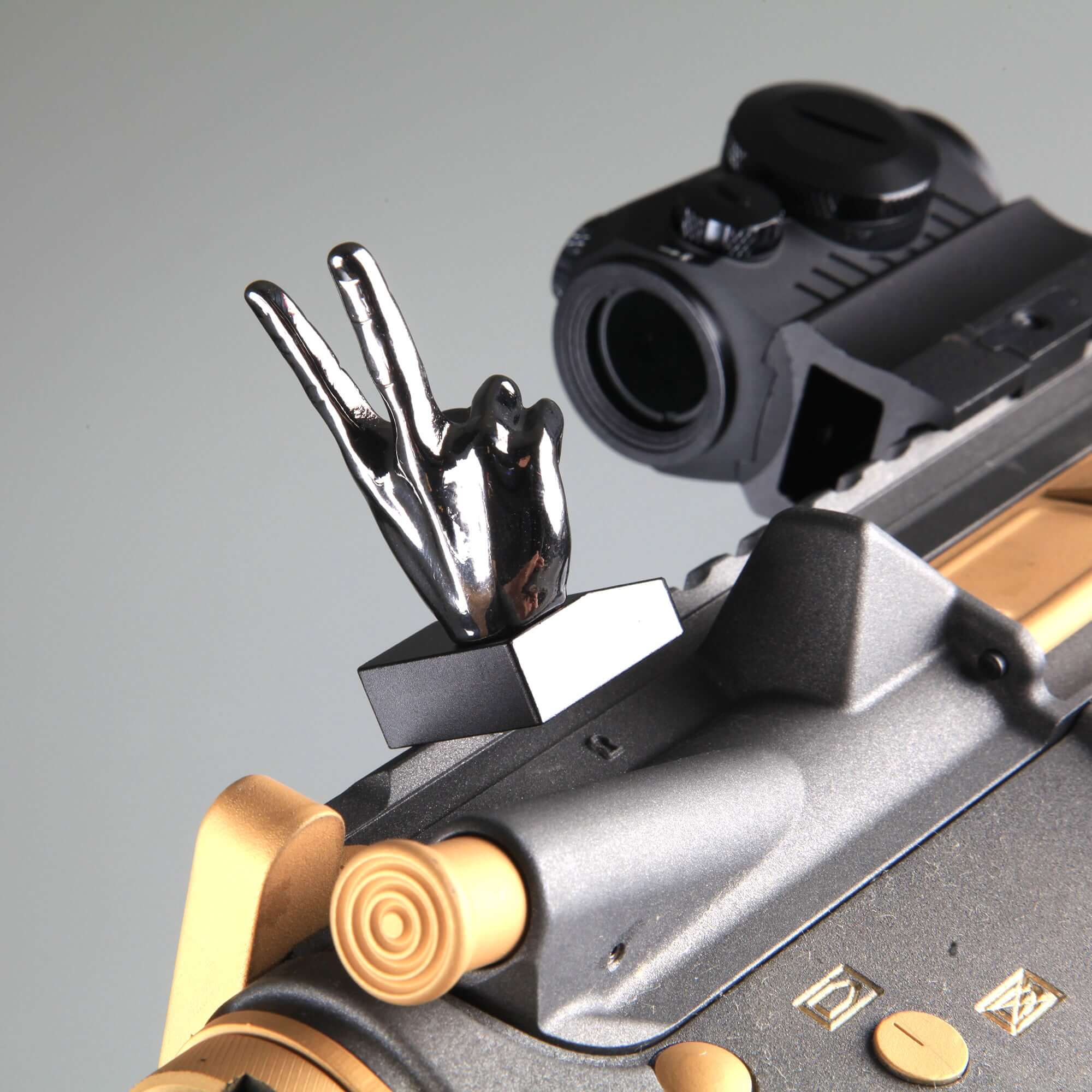 Gloss Tungsten Grey Color Novelty Finger Iron Sight Set - Offset 45 Degree (V Hand & Thumbs Up) - Image 5