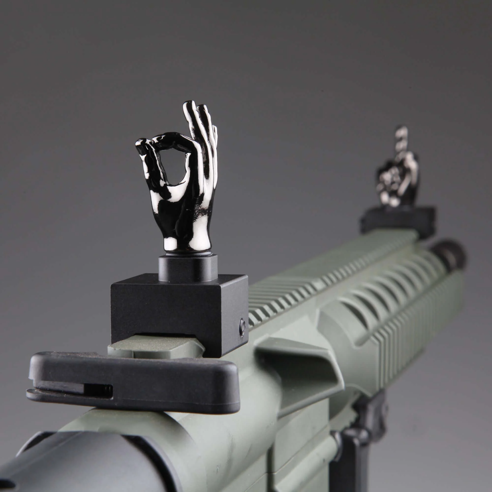 Gloss Tungsten Grey Color Novelty Finger Iron Sight Set - Straight (Middle Finger & OK Hand) - Image 2