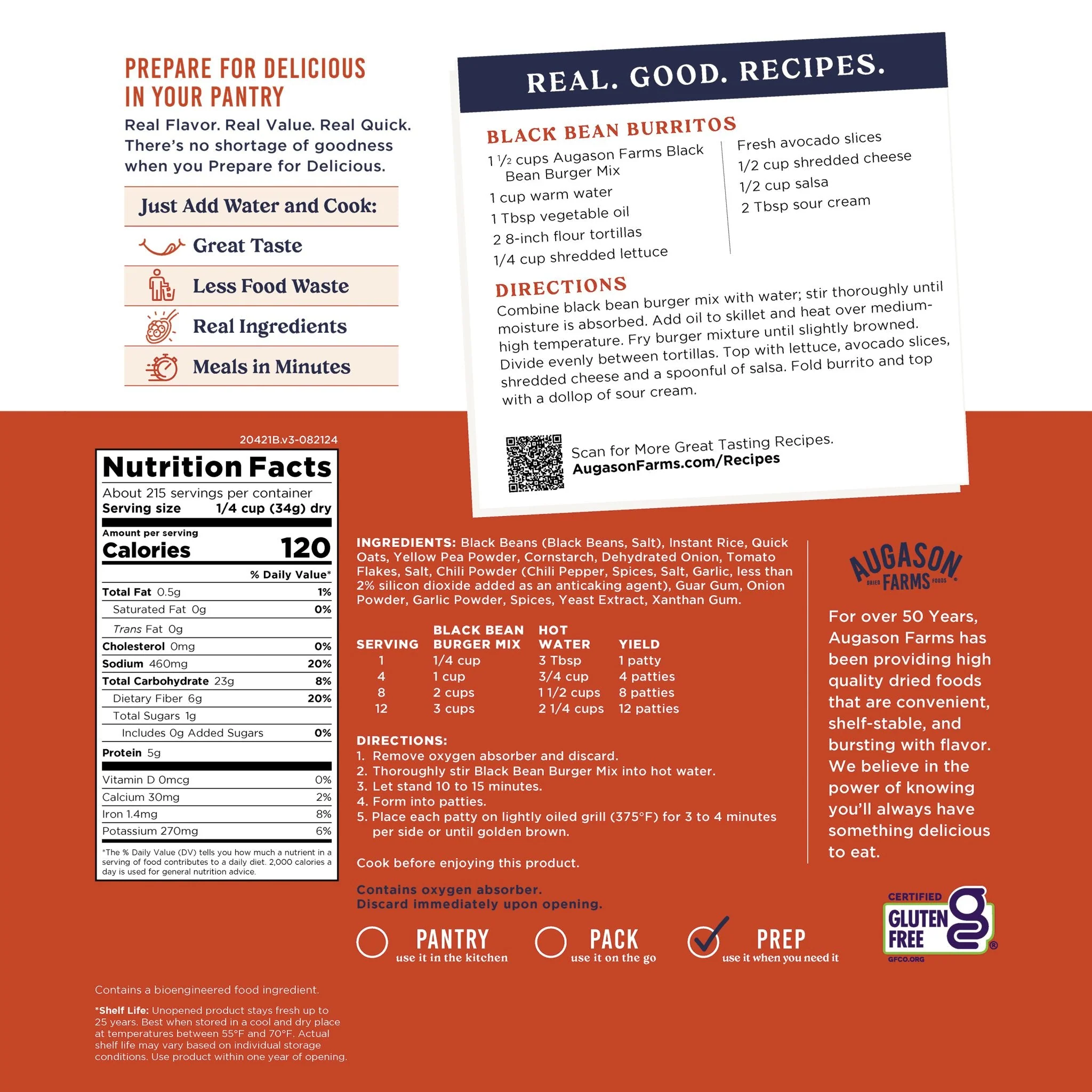 Gluten Free Black Bean Burger Mix 4 Gallon Pail, 215 Servings - Image 3