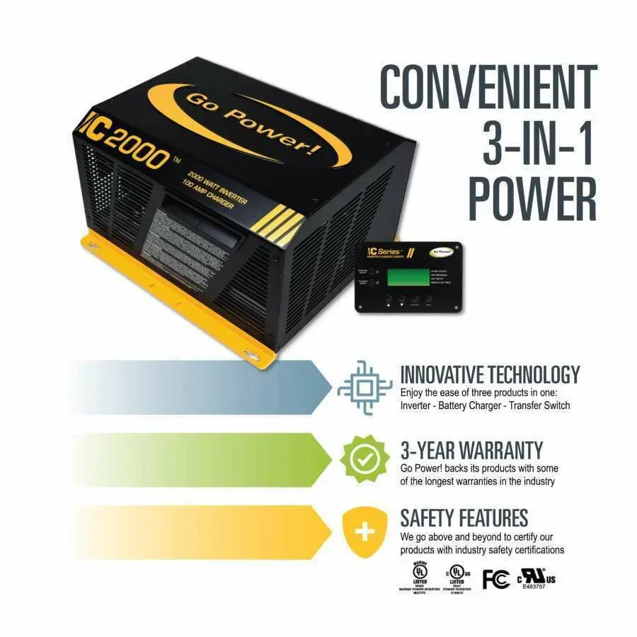 Go Power! 2000W Pure Sine Wave Inverter/Charger - GP-IC-2000-12-PKG - Image 3