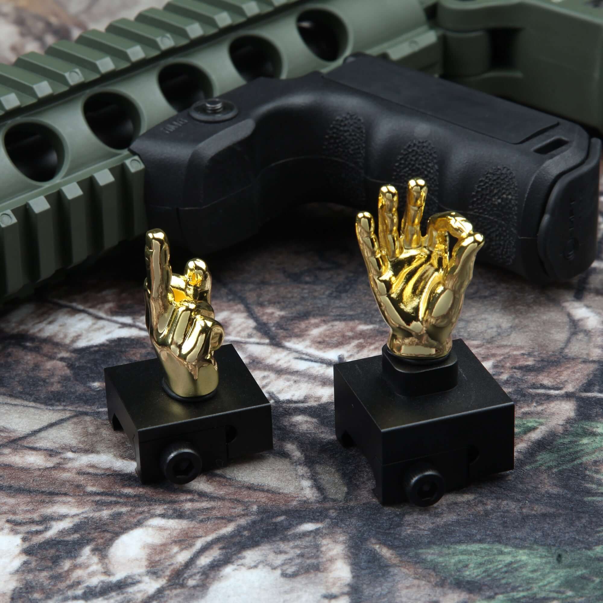 Golden Color Novelty Finger Iron Sight Set - Straight (Middle Finger & OK Hand) - Image 2
