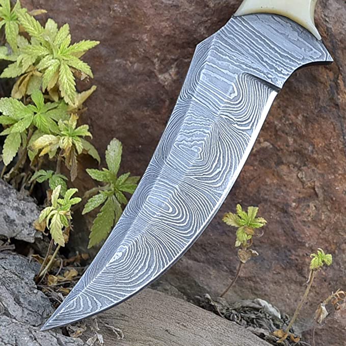 Good Skinning Knife Custom Handmade Full Tang Damascus Steel with Bone Handle, 8-inch - The Bonecrest - Image 4