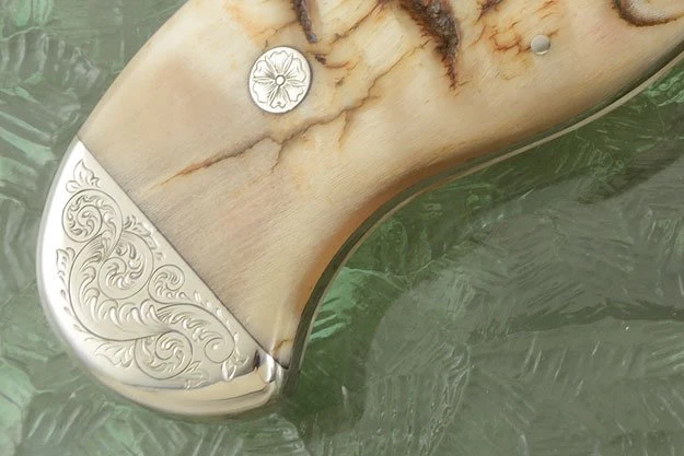 Hand Engraved Tennessee Bowie Knife - Custom Damascus Steel Blade, Ram Horn Handle, Hand Engraved Steel Guard and Bolster, 15" Overall Length | Leather Sheath | KBS Knives - Image 3