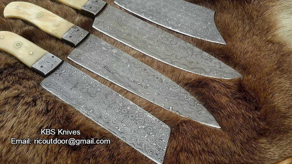 Hand Made Damascus Kitchen Knives Set - Image 4
