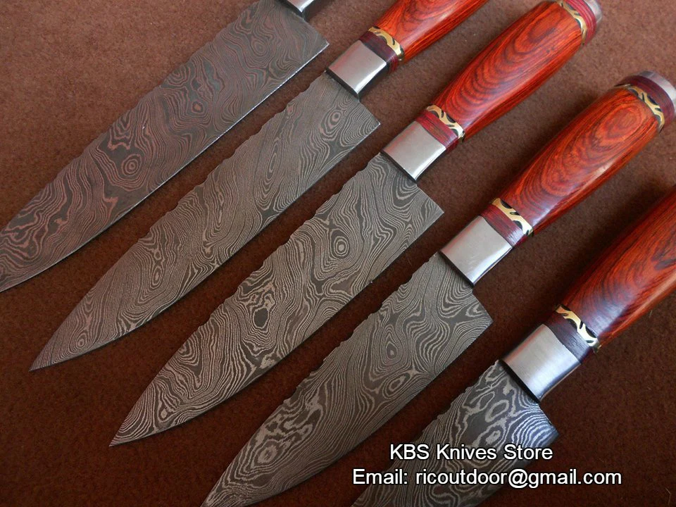 Hand Made Damascus Kitchen Knives Set - Image 2