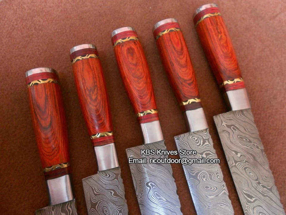 Hand Made Damascus Kitchen Knives Set - Image 3