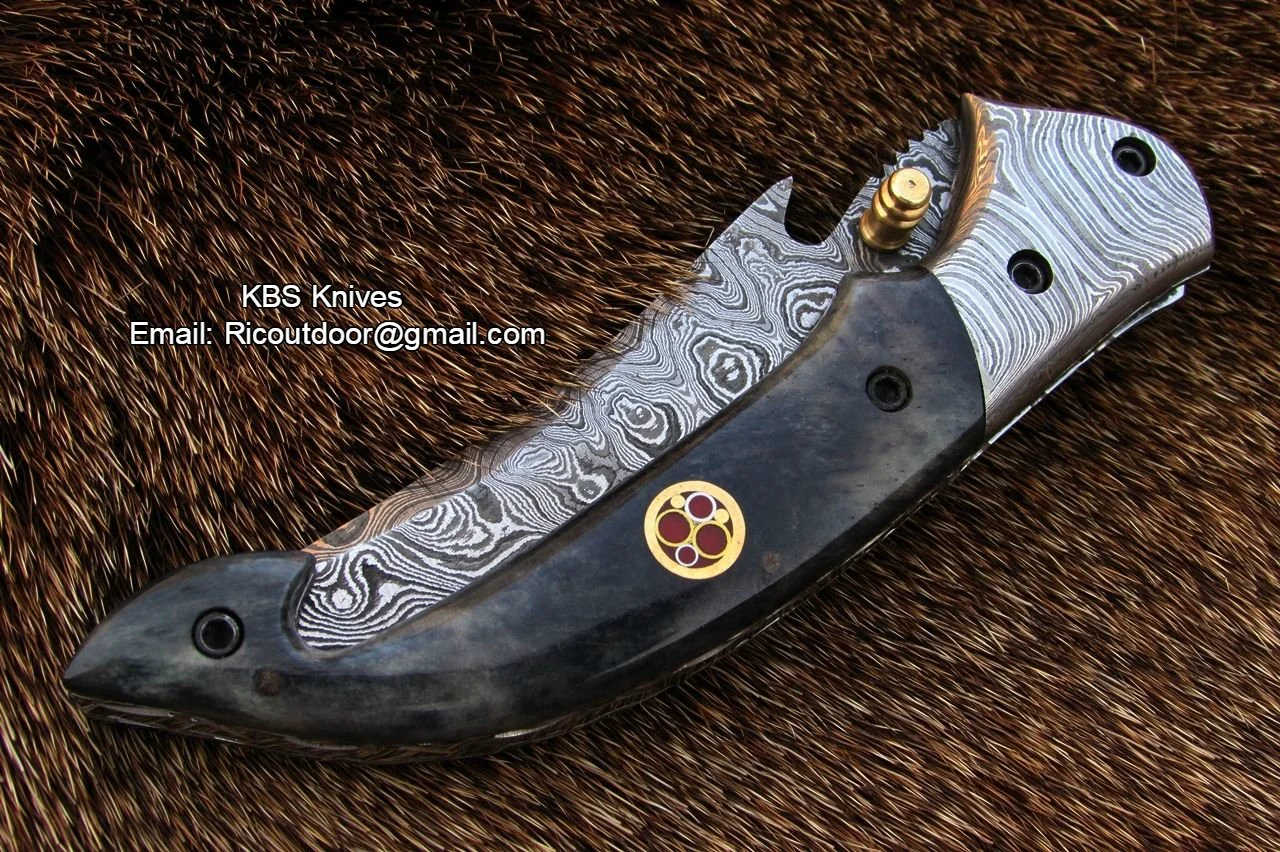 Hand Made Damascus Pocket Knife - Image 4