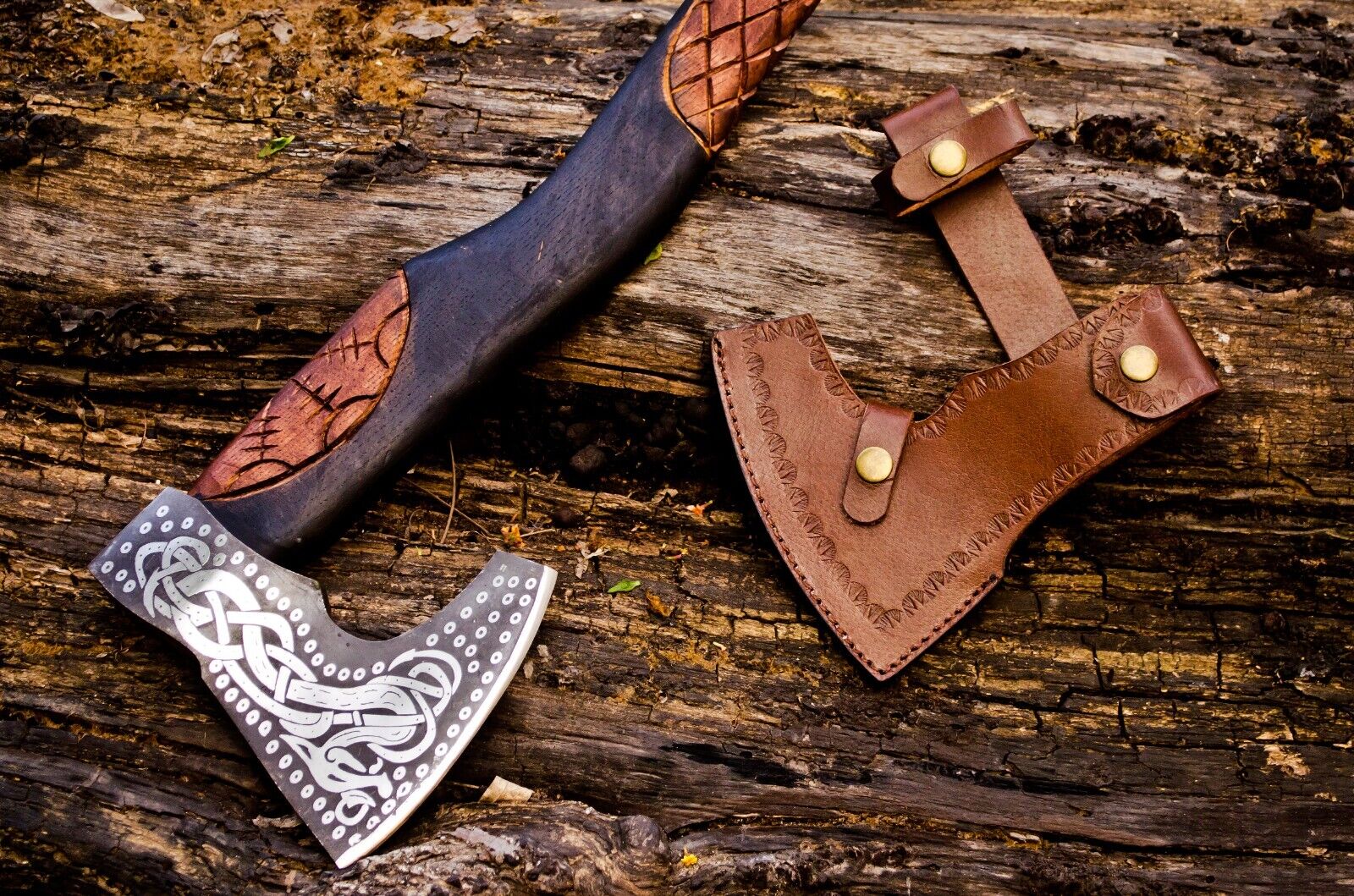 Handcrafted Battle Axe with Engraved 1095 Steel Blade and Hand Engraved Rosewood Handle – KBS Knives Store - Image 3