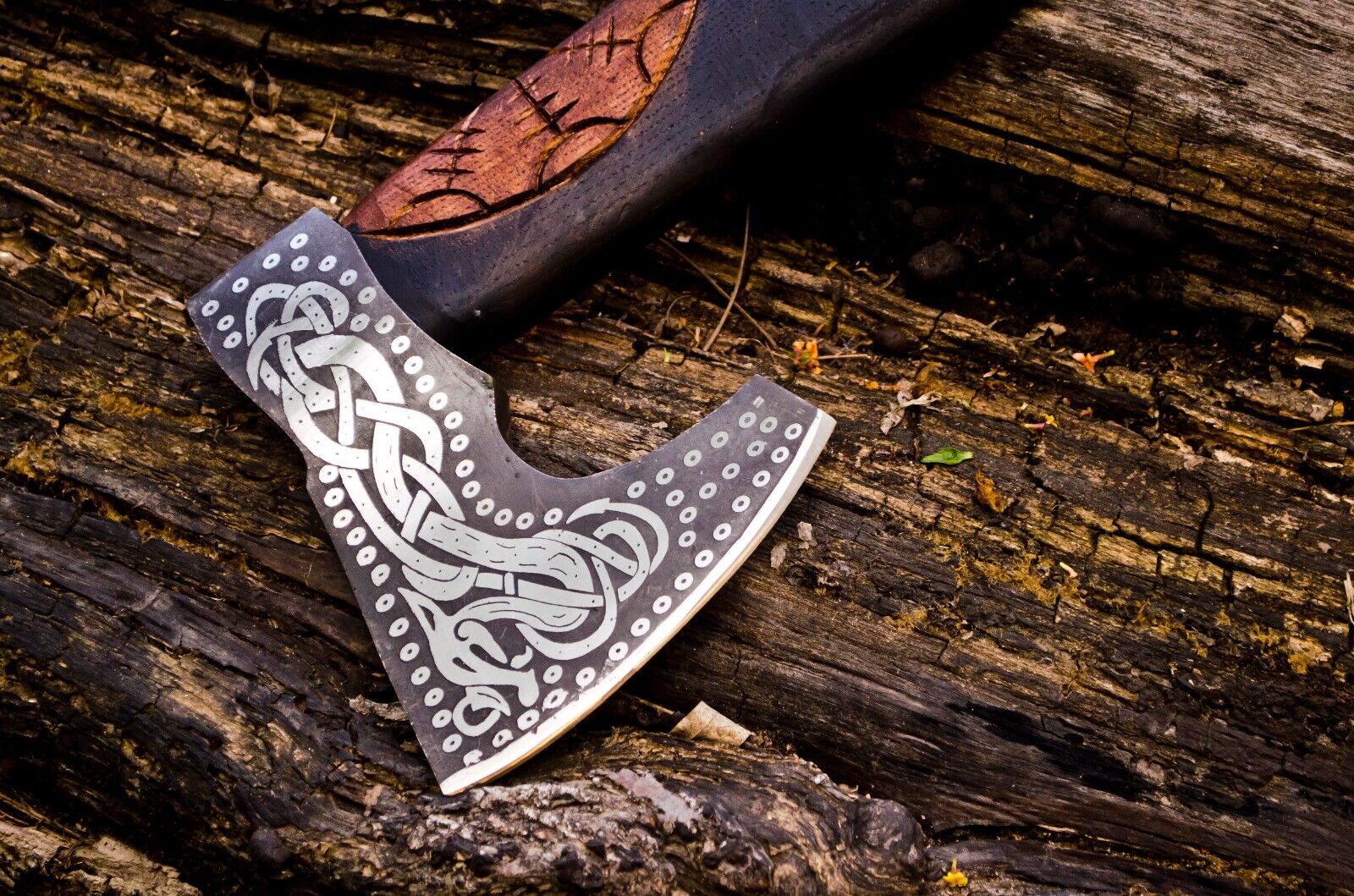 Handcrafted Battle Axe with Engraved 1095 Steel Blade and Hand Engraved Rosewood Handle – KBS Knives Store - Image 4