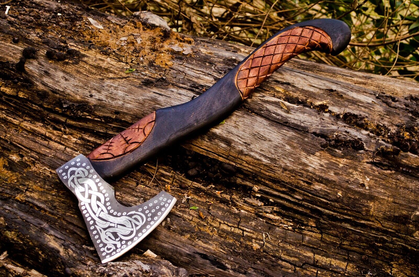 Handcrafted Battle Axe with Engraved 1095 Steel Blade and Hand Engraved Rosewood Handle – KBS Knives Store - Image 6