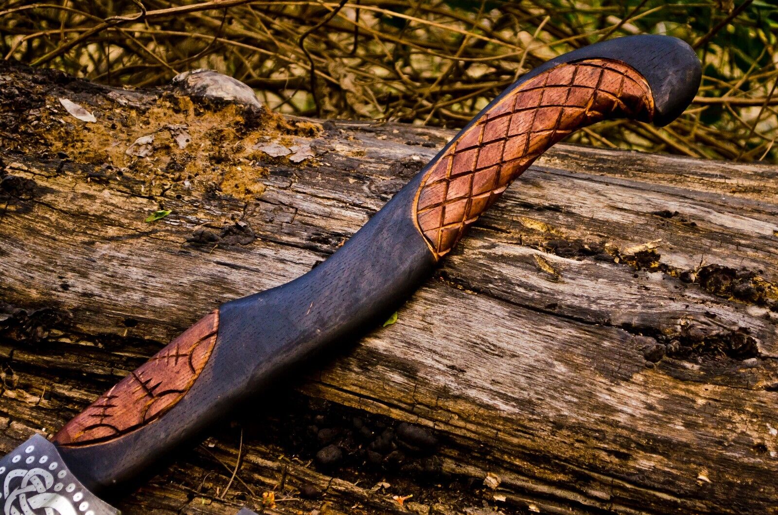Handcrafted Battle Axe with Engraved 1095 Steel Blade and Hand Engraved Rosewood Handle – KBS Knives Store - Image 7