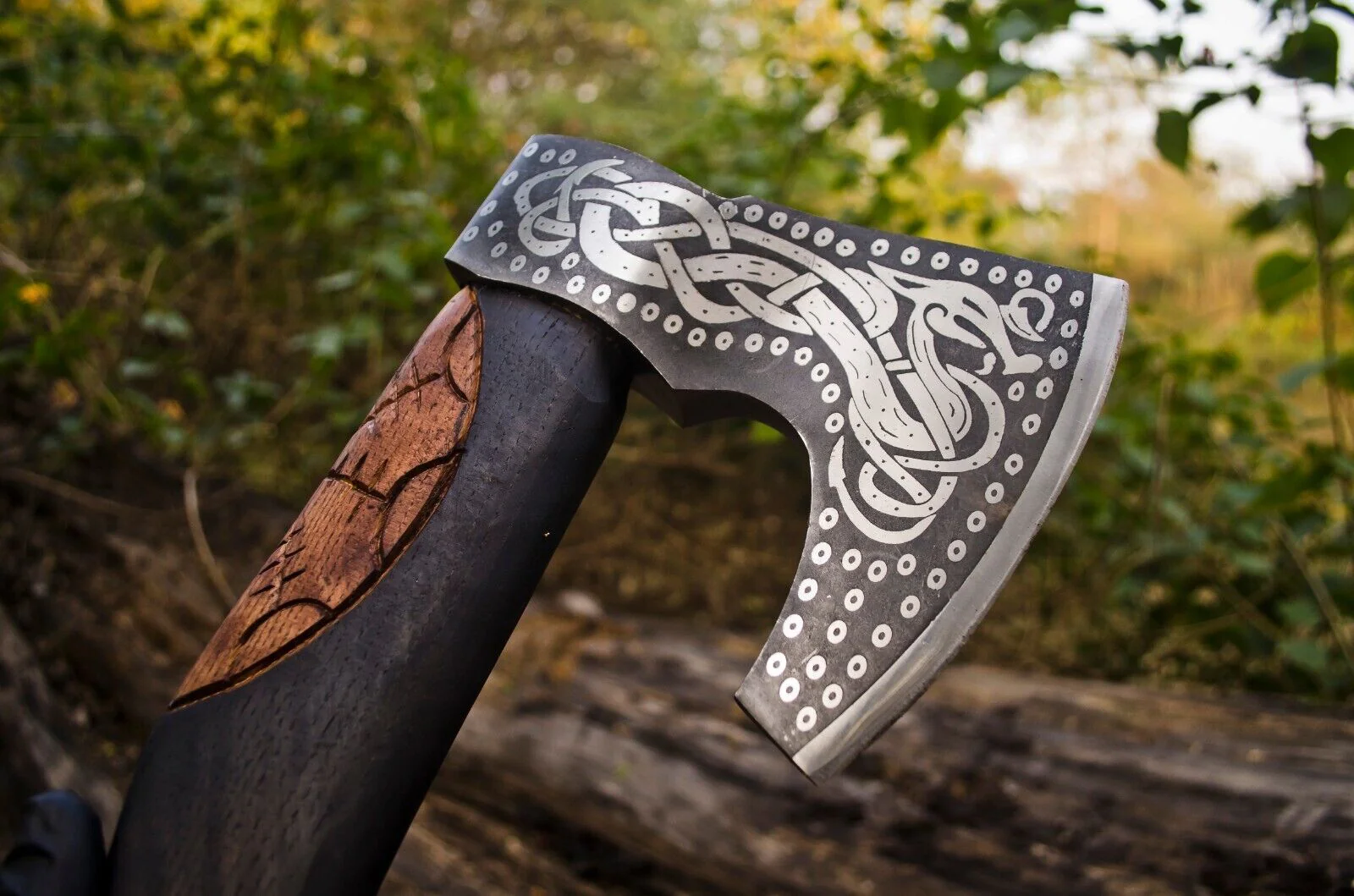 Handcrafted Battle Axe with Engraved 1095 Steel Blade and Hand Engraved Rosewood Handle – KBS Knives Store - Image 8