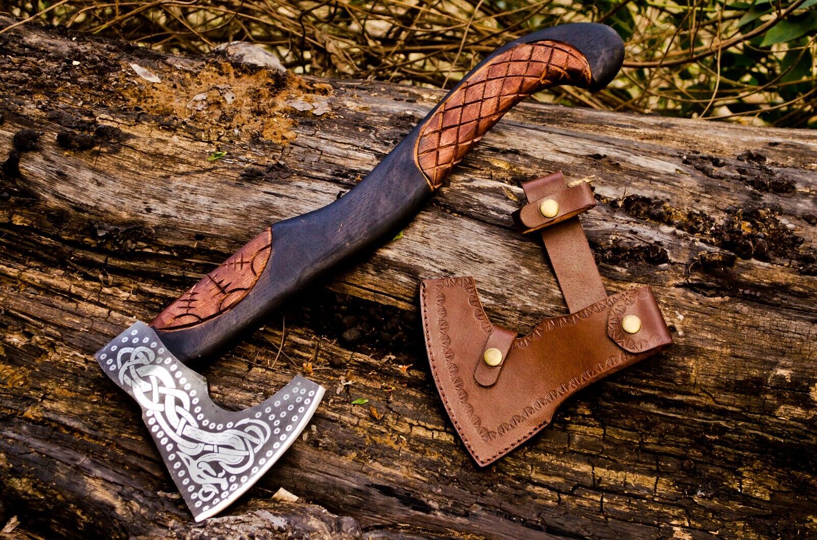 Handcrafted Battle Axe with Engraved 1095 Steel Blade and Hand Engraved Rosewood Handle – KBS Knives Store - Image 9