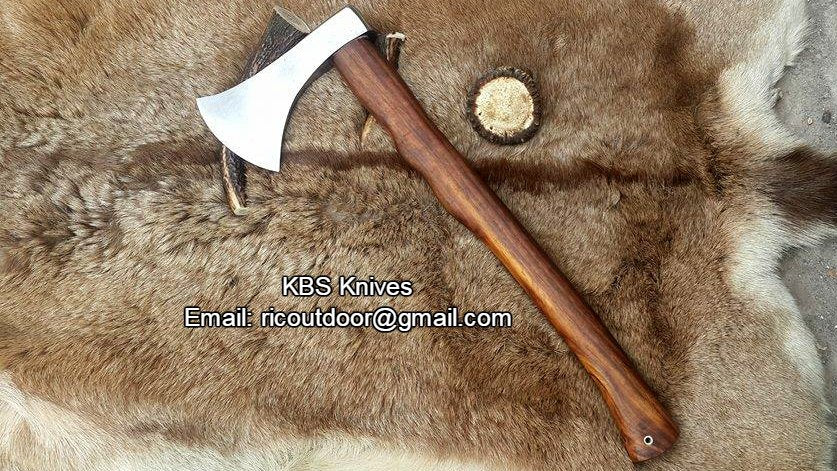 Handmade Custom Viking Axe with 1095 High Carbon Steel Blade, Rosewood Handle, and Leather Sheath - KBS Knives Store - Image 2