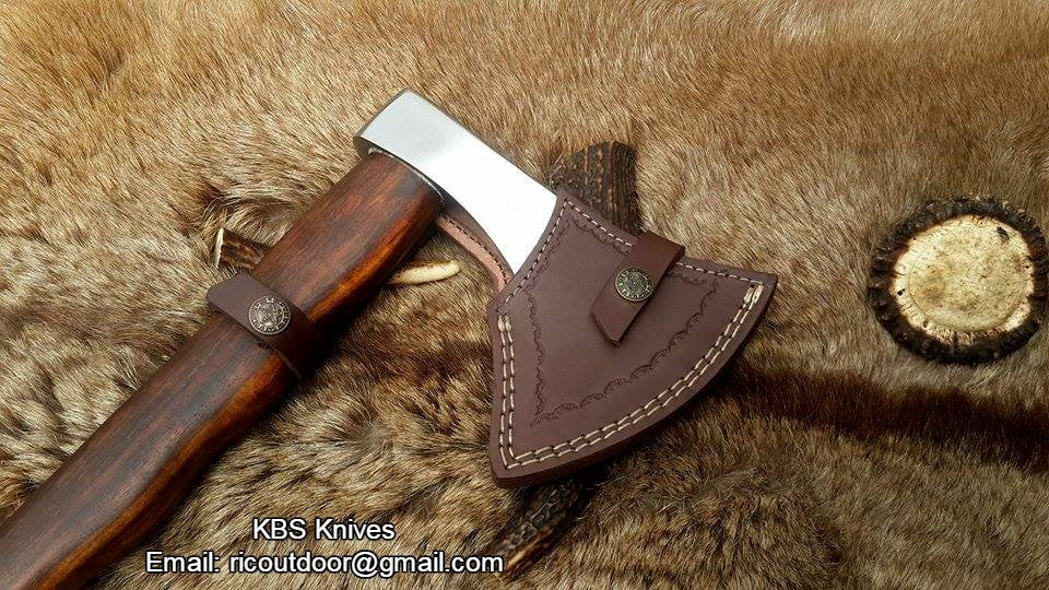 Handmade Custom Viking Axe with 1095 High Carbon Steel Blade, Rosewood Handle, and Leather Sheath - KBS Knives Store - Image 3